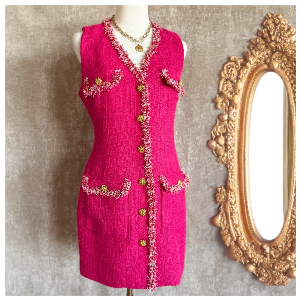 Endless Rose Pink Tweed Fringe Dress